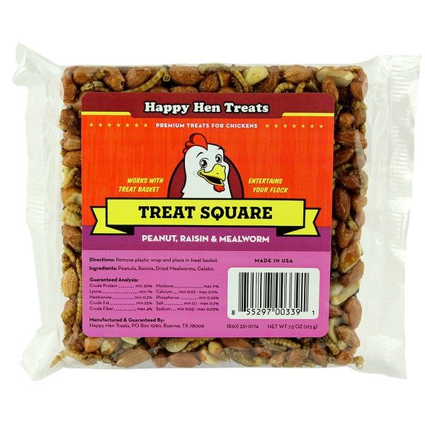 Happy Hen Treats Mealworm &amp; Peanut Raisin Mealworm Treat Square for Chickens 7.5 oz bar