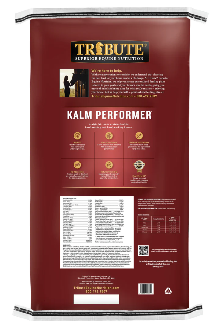 Kalm Performer®, Textured, High Fat Equine Horse Feed 50lb bag