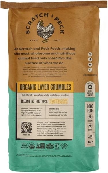 Scratch &amp; Peck Organic Chicken Layer Feed Crumbles 16% - 35 lb Bag
