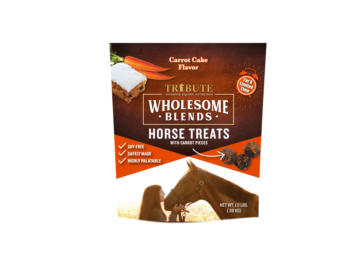 Tribute Wholesome Blend Horse Treats with Carrot Pieces, 1.5 lb bag