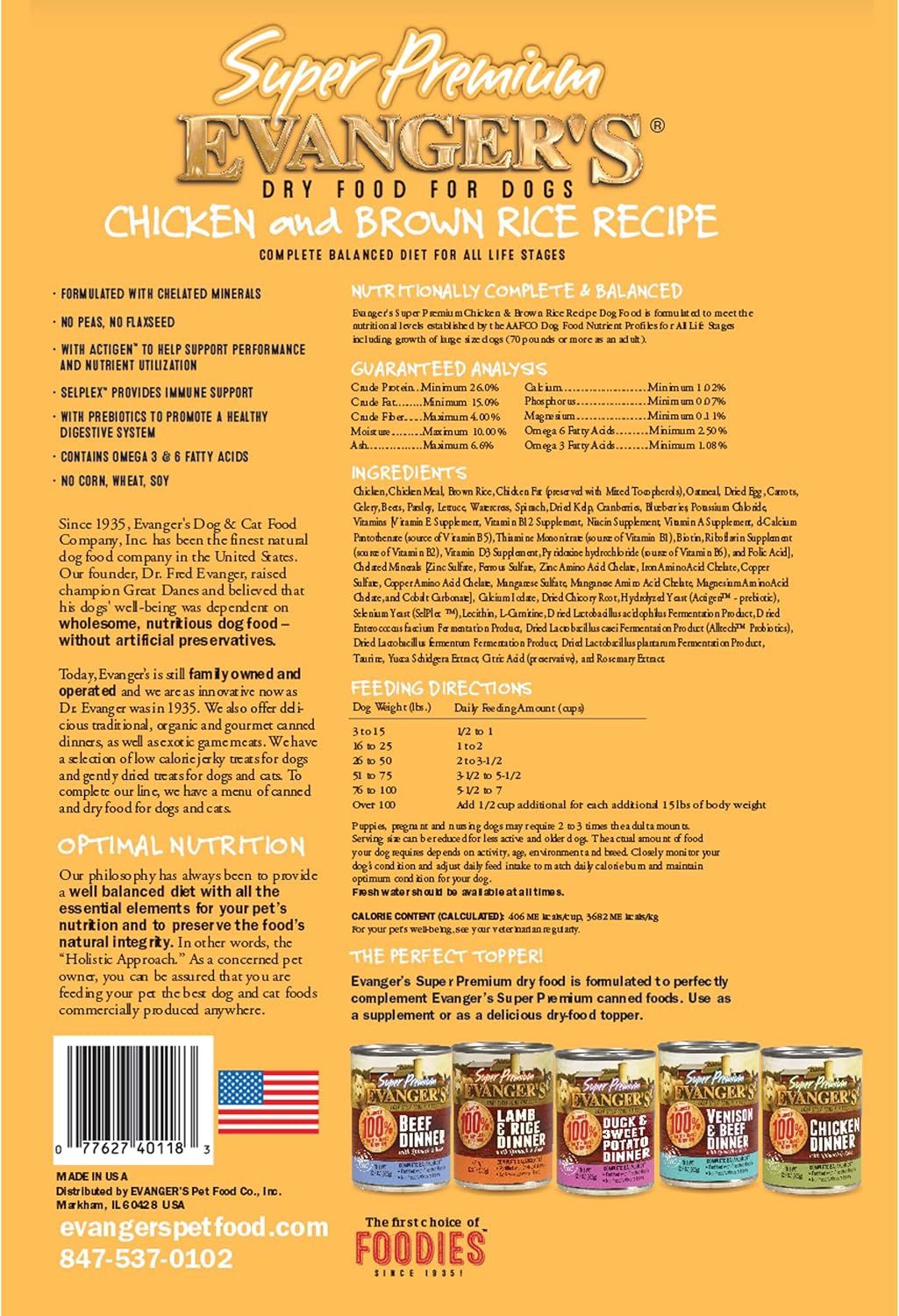 Evangers Super Premium Chicken &amp; Brown Rice Adult Dog Food
