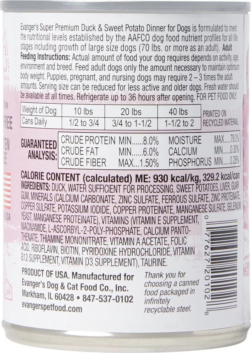 Evanger's Duck &amp; Sweet Potato Super Premium Dinner for Dogs