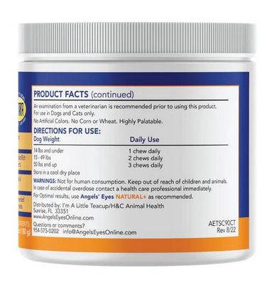Angel Eye's Natural Plus Tear Stain Chews for Dogs, Chicken Flavor - 90 ct