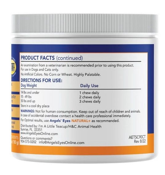 Angel Eye's Natural Plus Tear Stain Chews for Dogs, Chicken Flavor - 90 ct
