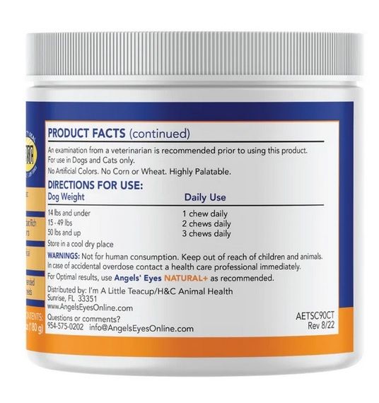 Angel Eye's Natural Plus Tear Stain Chews for Dogs, Chicken Flavor - 90 ct