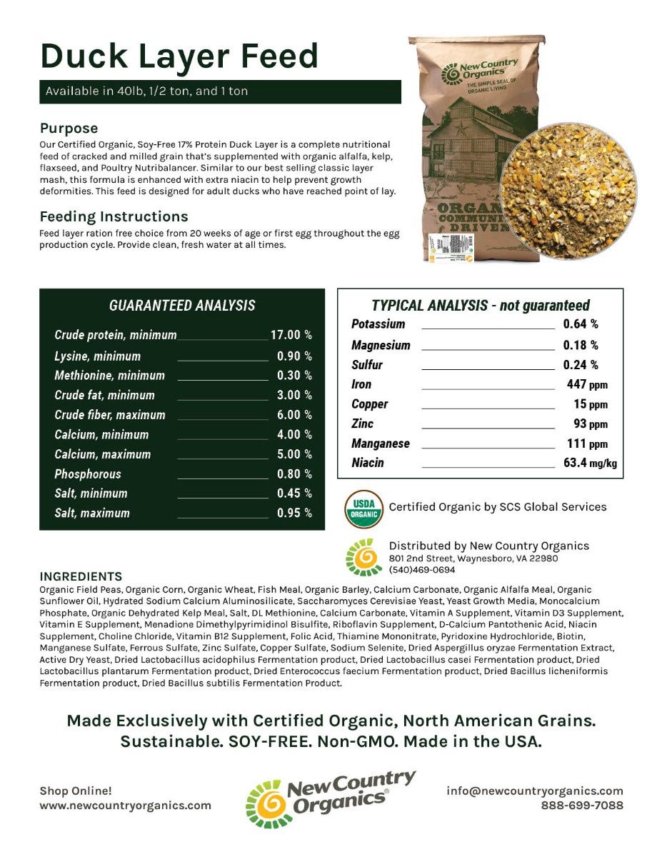 New Country Organics Layer Duck Feed Soy Free, 40-lb bag