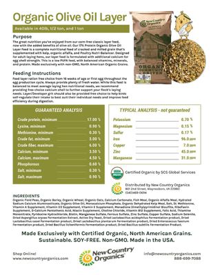 New Country Organics Soy Free Olive Oil Layer, 50 lb bag