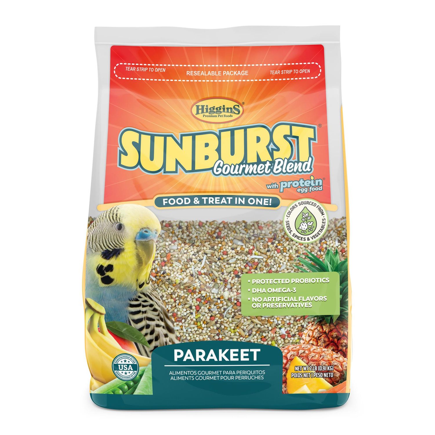 Higgins Sunburst Parakeet &amp; Budgie Bird Food, Size: 2 lb bag