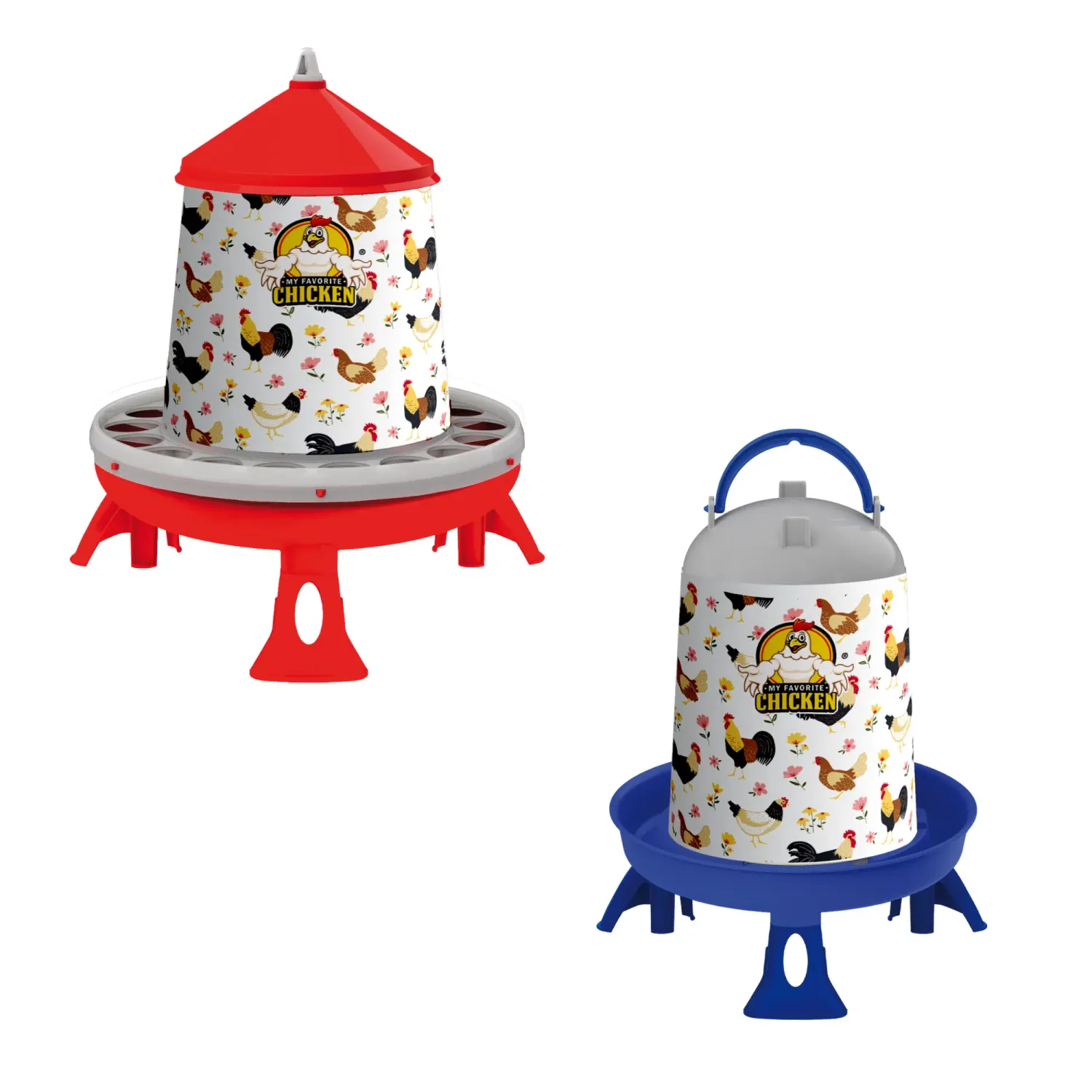 Poultry Feeder with Legs, Chicken Floral Design