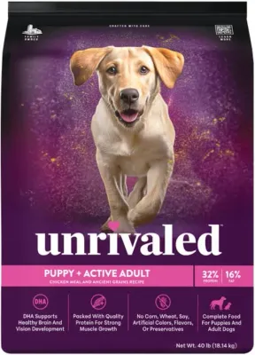 Unrivaled Puppy &amp; Active Adult Dog Food 32/16, 40 Pound Bag