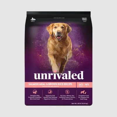 Unrivaled Salmon Meal &amp; Brown Rice Sensitive Skin and Stomach 24/14, 40 lb bag