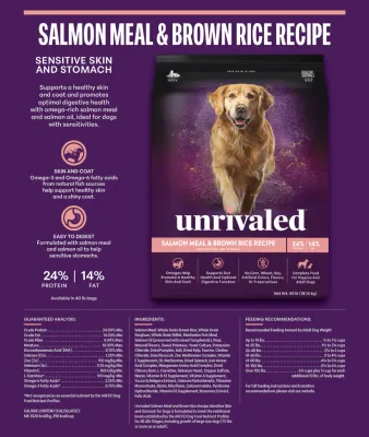 Unrivaled Salmon Meal &amp; Brown Rice Sensitive Skin and Stomach 24/14, 40 lb bag