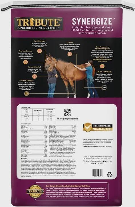 Tribute Synergize Low NSC, High Fat Pelleted Horse Feed, 50 lb bag