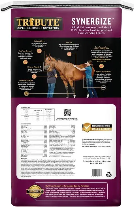 Tribute Synergize Low NSC, High Fat Pelleted Horse Feed, 50 lb bag