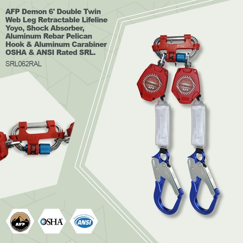 SRL062RAL AFP Demon 6 Ft Double Web Leg  Aluminum Rebar Hook & Aluminum Carabiner