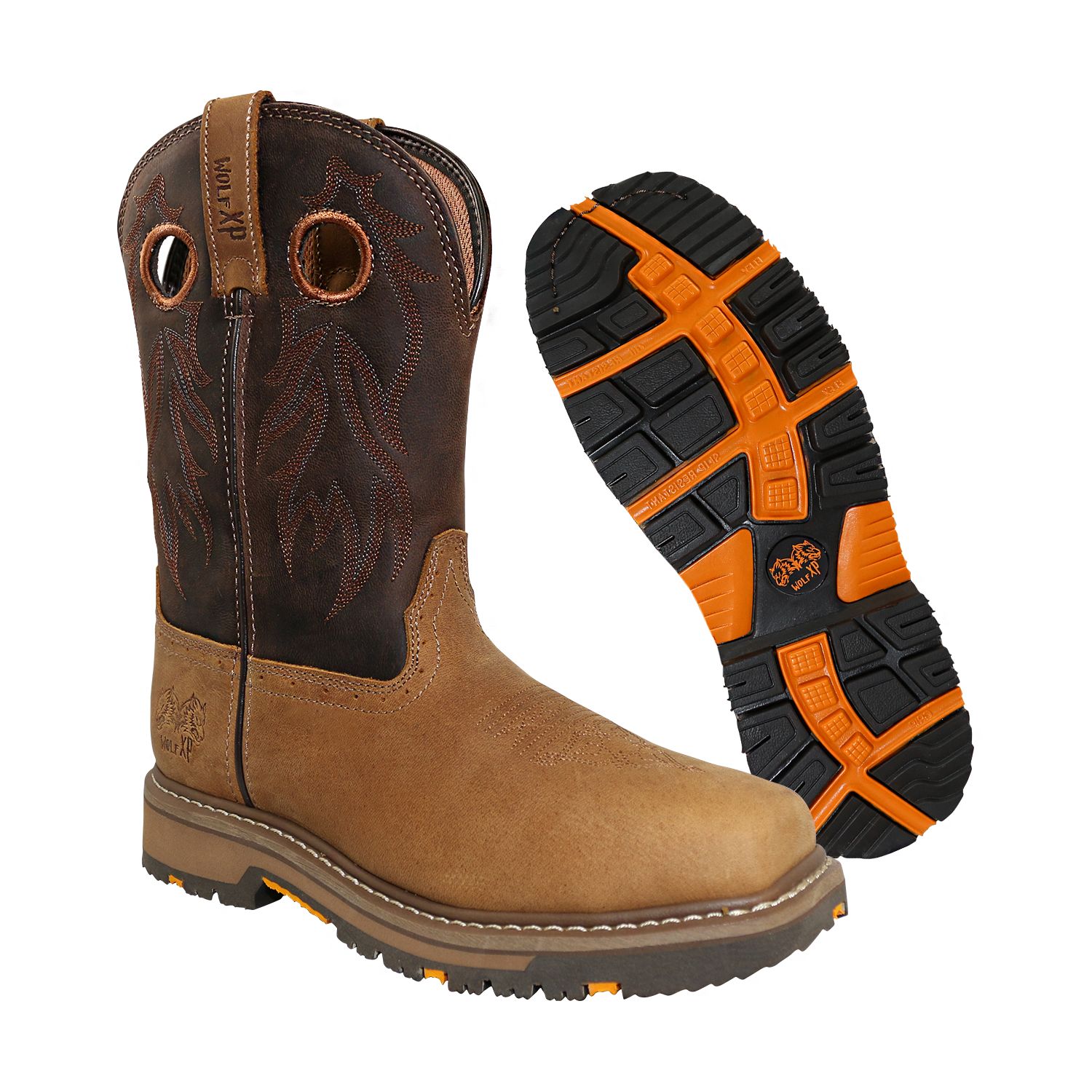 WOLF WCB1001 100% Genuine Leather Light Brown Soft Toe Men's Work Boots WOLF WCB1001 100% Genuine Leather Light Brown Soft Toe Men's Work Boots