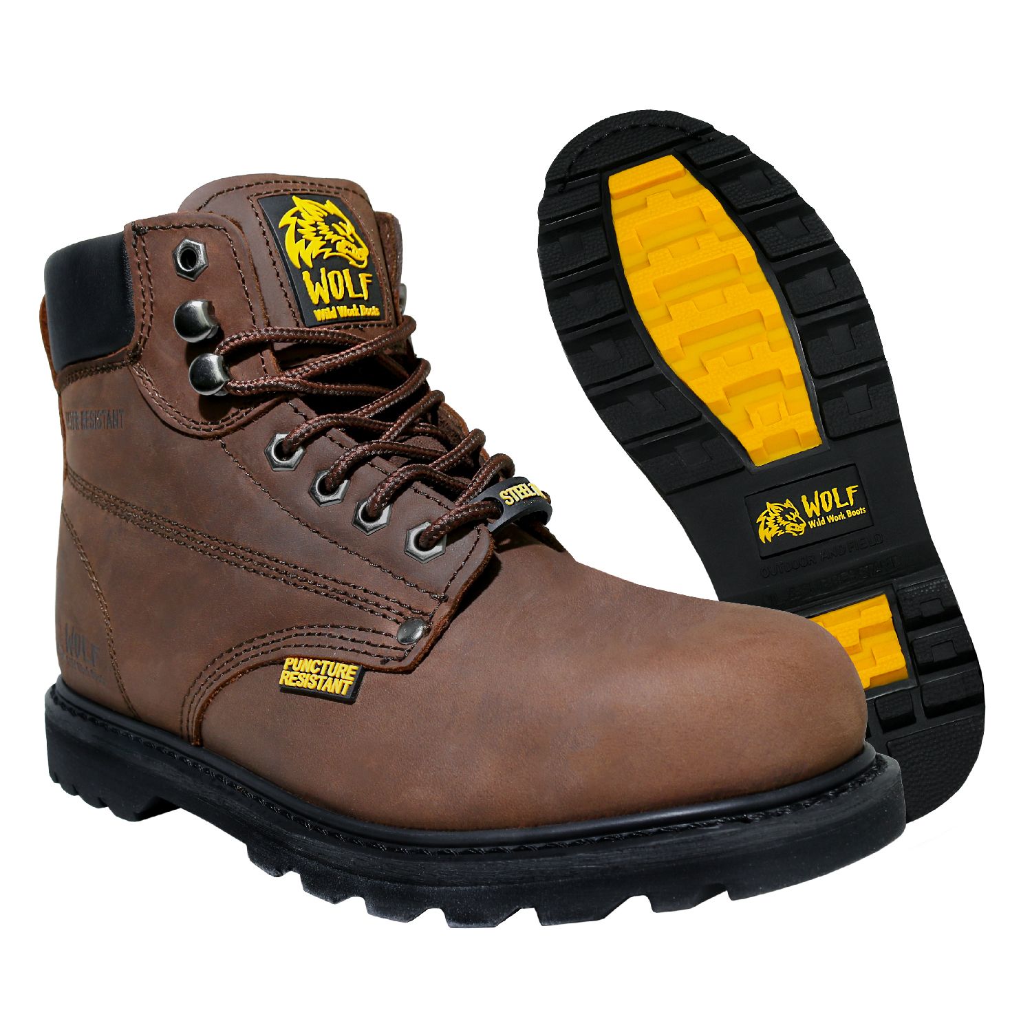 WOLF WWB6052S Crazy Horse Steel Toe Men Work Shoes