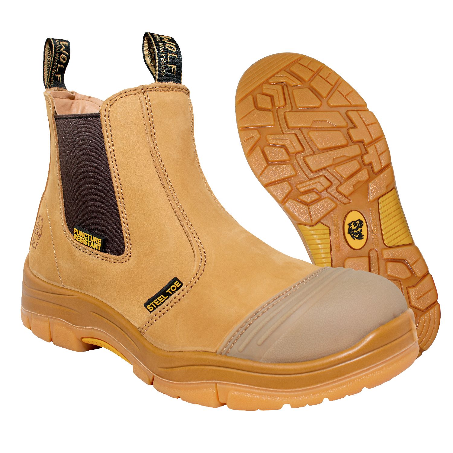 WOLF WWB6055S Tan Nubuck Slip-On Steel Toe Men Work Shoes