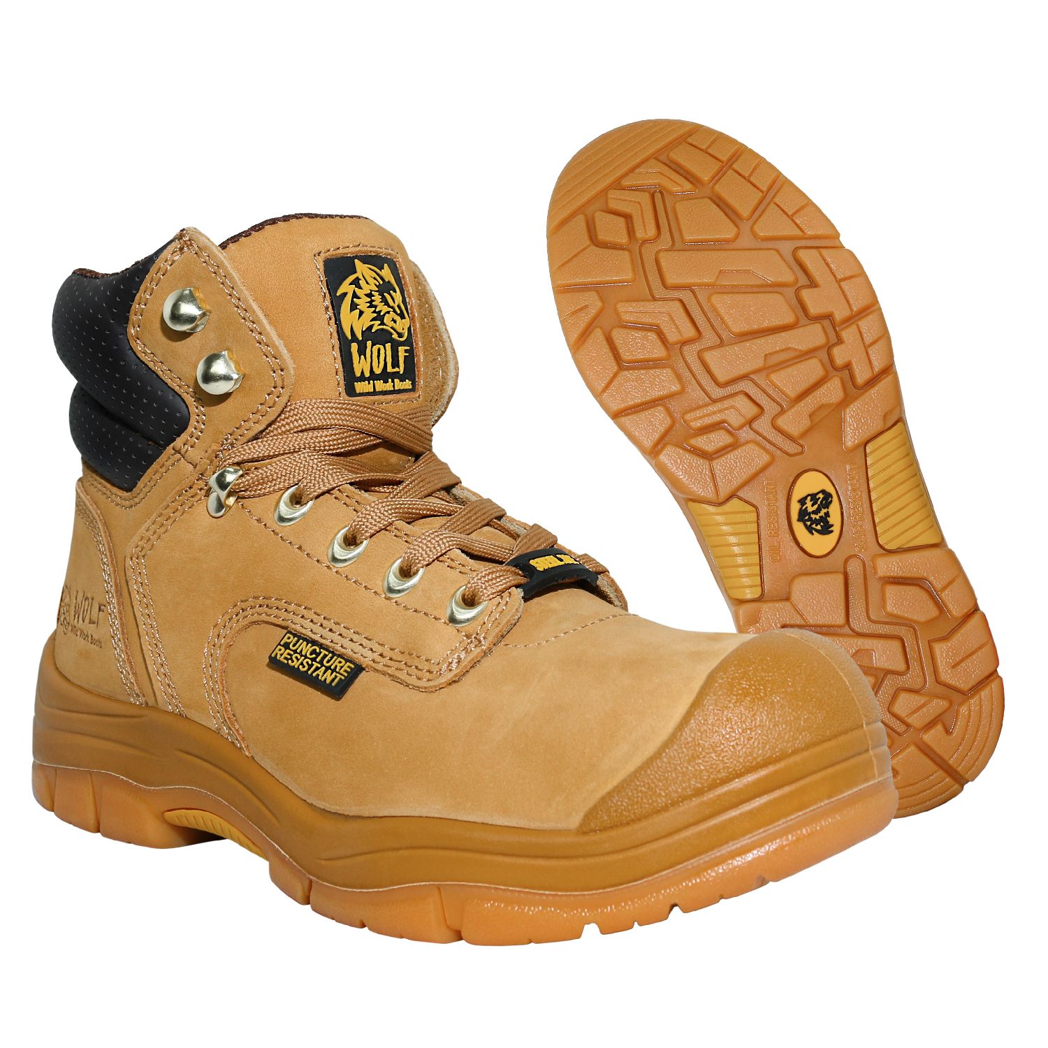 WOLF WWB6054S Tan Nubuck Steel Toe Men Work Shoes