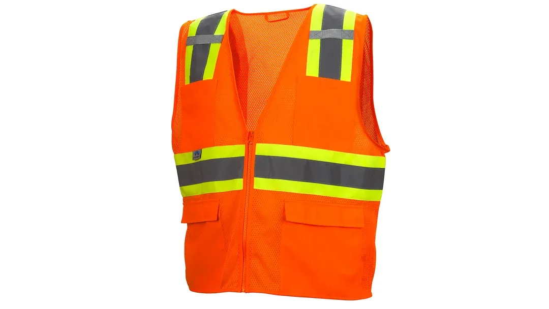 Pyramex RVZ2320 ANSI Type R Class 2 Two-Tone Mesh Safety Vest - Orange Pyramex RVZ2320 ANSI Type R Class 2 Two-Tone Mesh Safety Vest - Orange