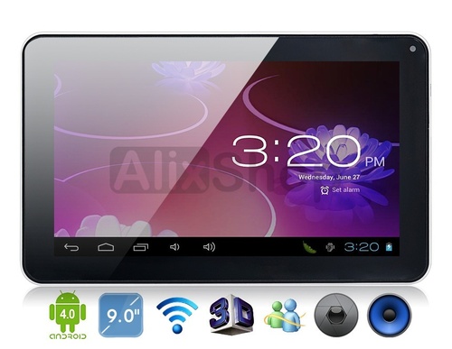 Tablet PC con pantalla de 9&quot; 5-puntos Capacitiva TFT Touch Screen Android 4.0.3 8GB con 3G externo, Wi-Fi, reproductor de video HD 1080 Pixeles