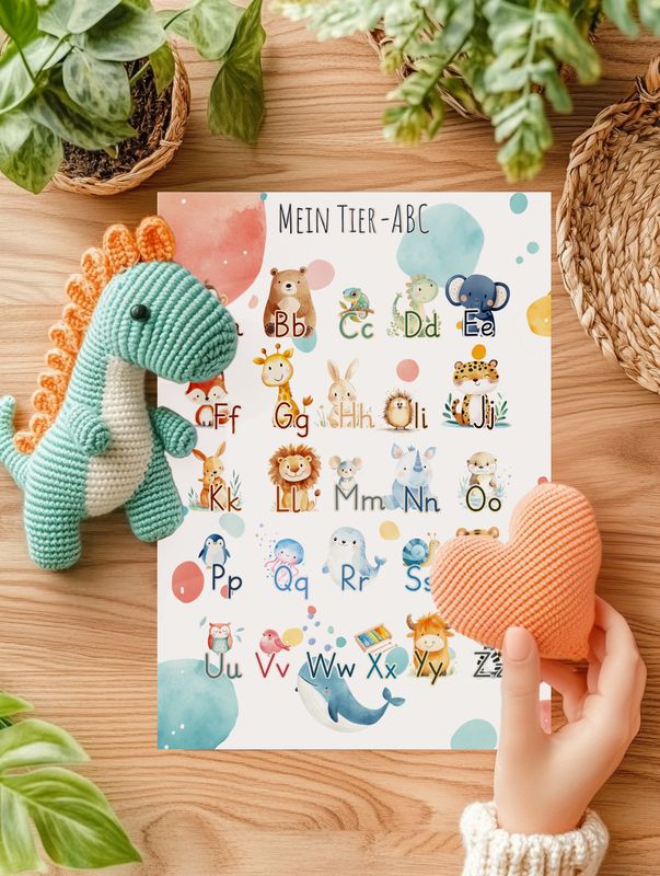 Kinder ABC Tier Poster, Alphabet lernen, Grundschule, Dekoration für Kinderzimmer, Kindergarten und Klassenzimmer