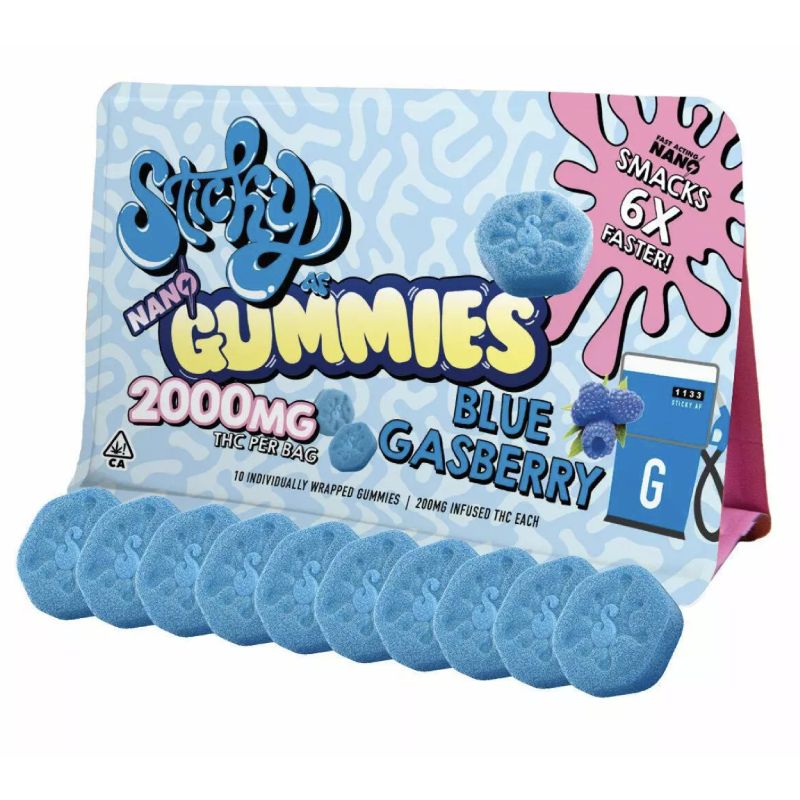 2000mg THC Sticky Nano Gummies, Blue Gasberry - Indica
