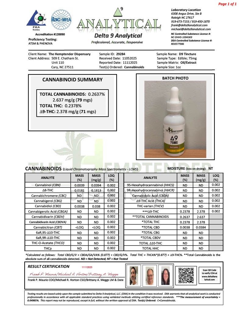 The Hemptender 75mg  D9 Tincture