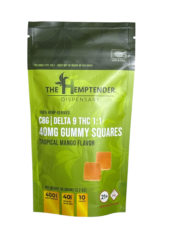 The Hemptender 40mg Delta-9 THC + CBG Gummy Squares – 10ct – Tropical Mango