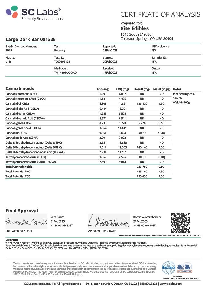 Xite D9 Dark Chocolate Bar 300mg