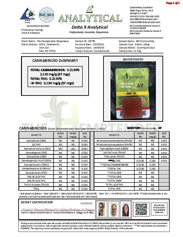 The Hemptender 20mg Delta-9 THC Gummy Squares – 10ct
