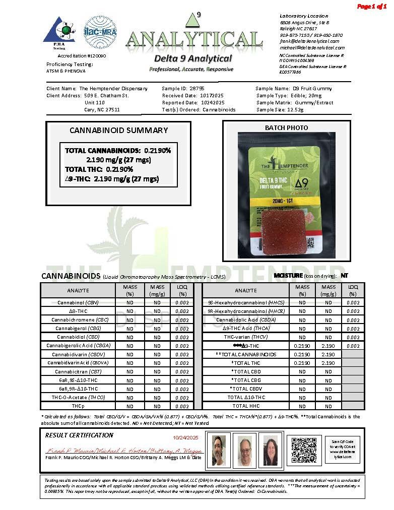 The Hemptender 20mg Delta-9 THC Gummy Squares – 10ct