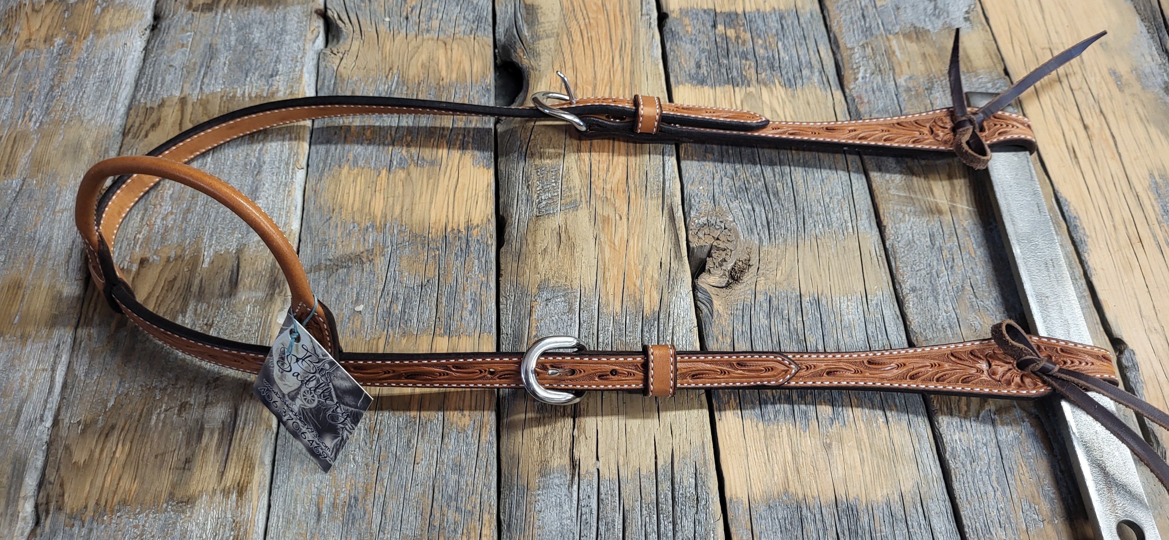 One ear floral carved headstall