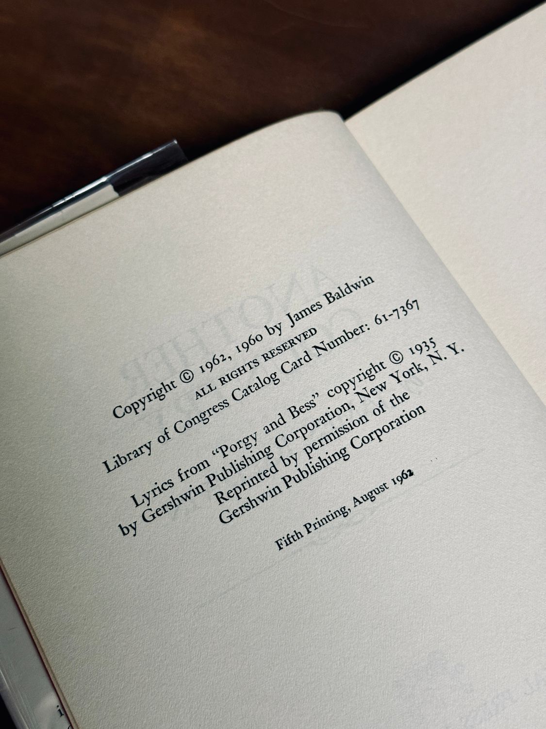 Another Country by James Baldwin (Dial Press Hardcover Edition, Fifth Printing 1962)