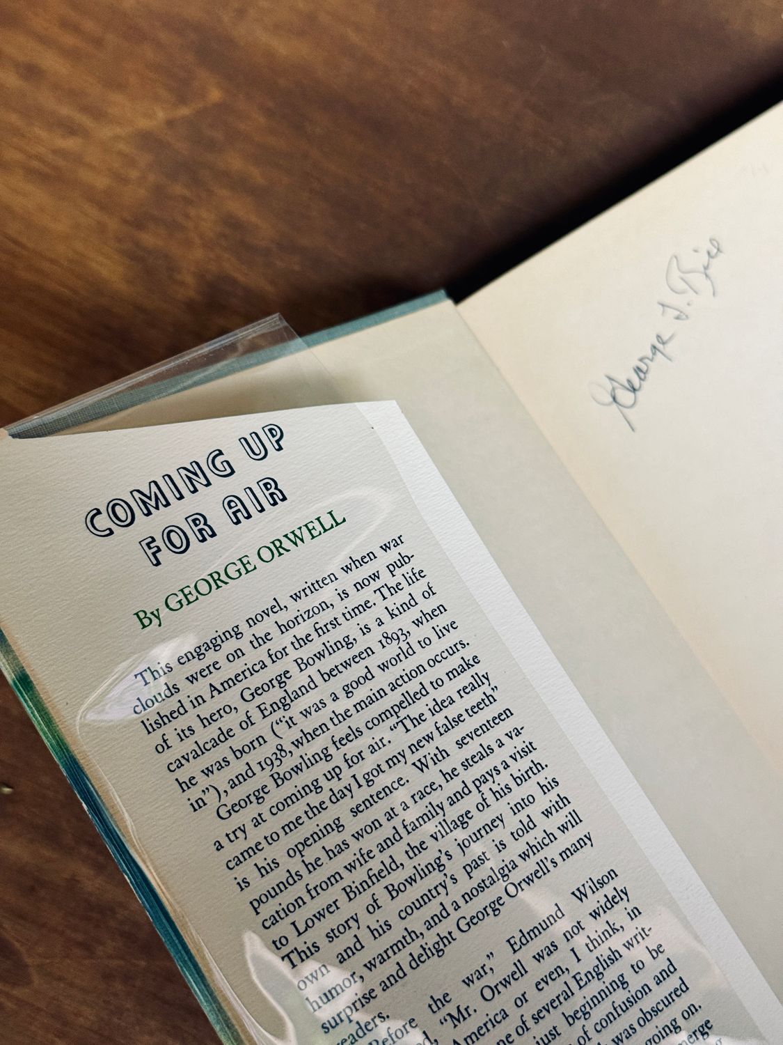 Coming Up for Air by George Orwell (Harcourt, Brace and Company Hardcover Edition, 1950)