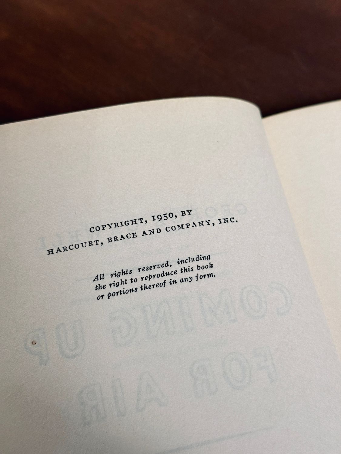 Coming Up for Air by George Orwell (Harcourt, Brace and Company Hardcover Edition, 1950)