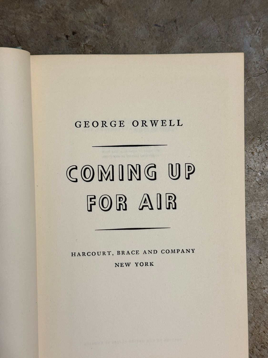Coming Up for Air by George Orwell (Harcourt, Brace and Company Hardcover Edition, 1950)