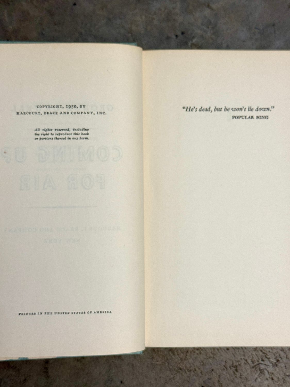 Coming Up for Air by George Orwell (Harcourt, Brace and Company Hardcover Edition, 1950)