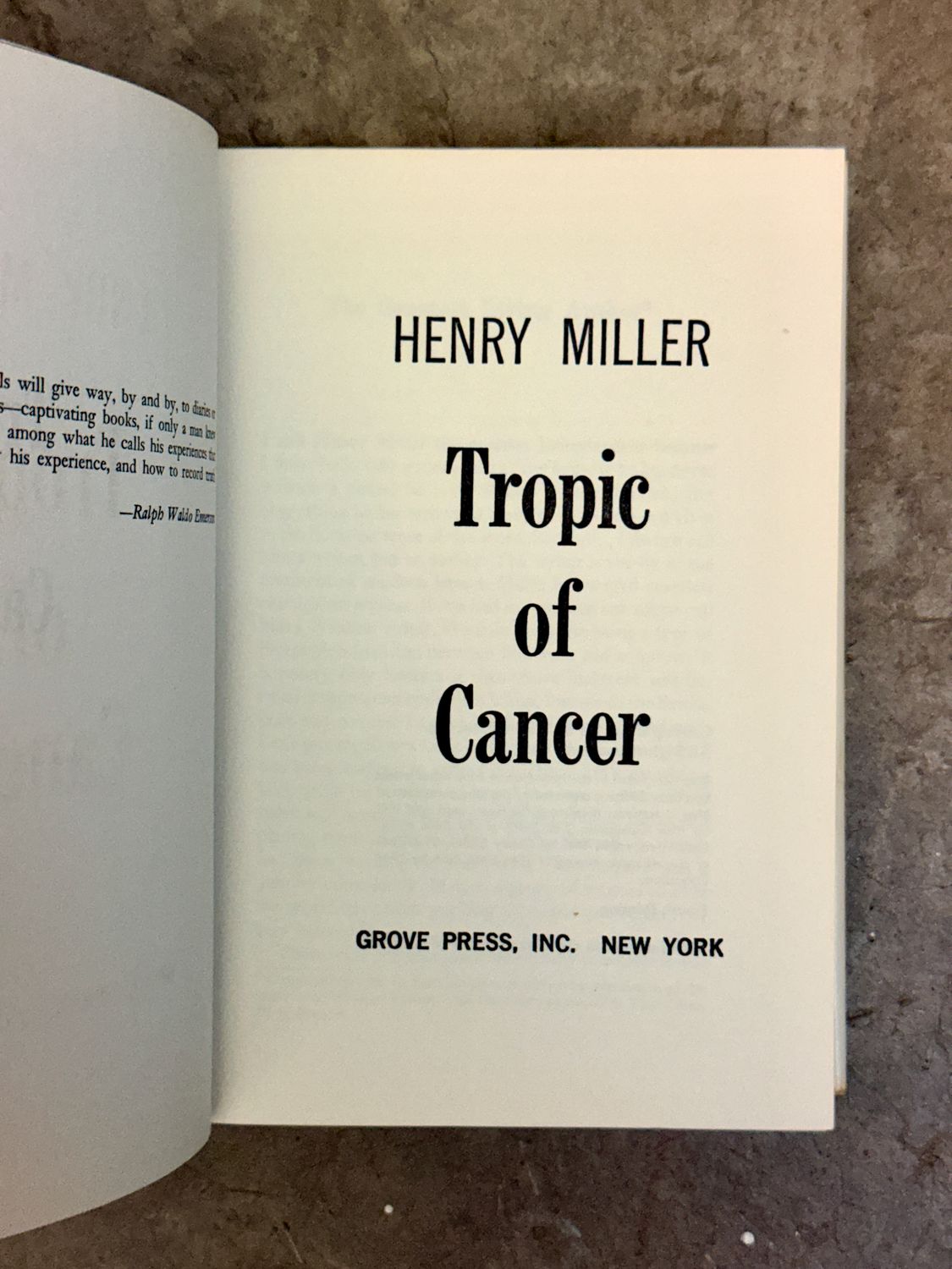Tropic of Cancer by Henry Miller (Grove Press Hardcover Edition, Fourth Printing 1961)