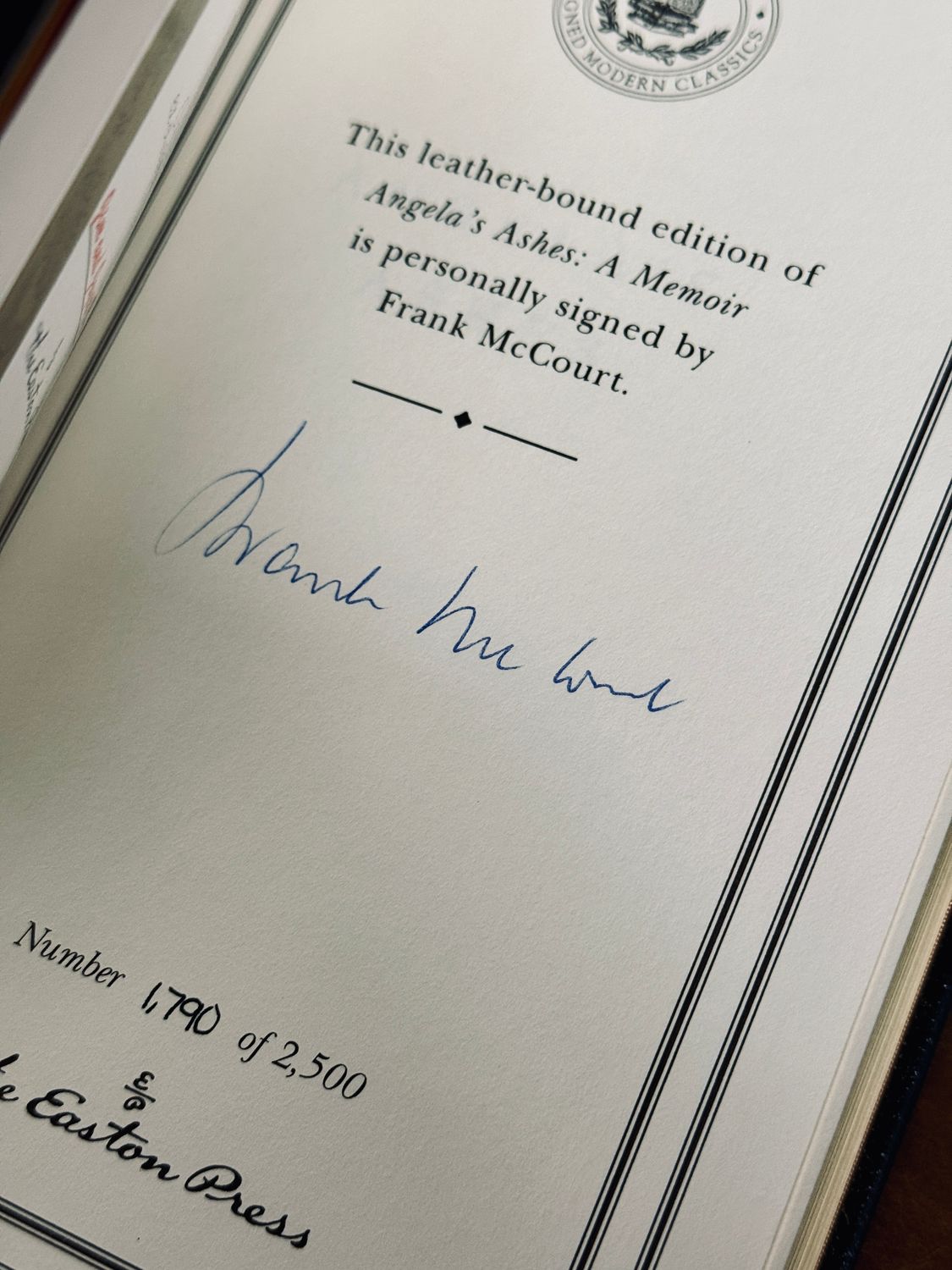 Angela’s Ashes by Frank McCourt (Easton Press Signed Limited Edition)