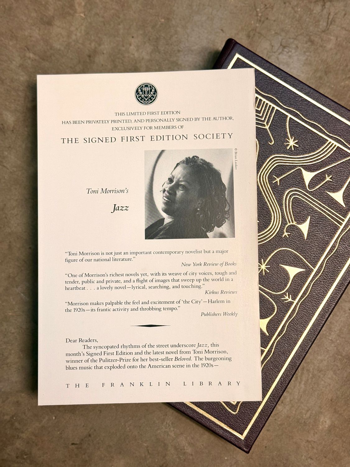 Jazz by Toni Morrison (Franklin Library Signed First Edition Society)