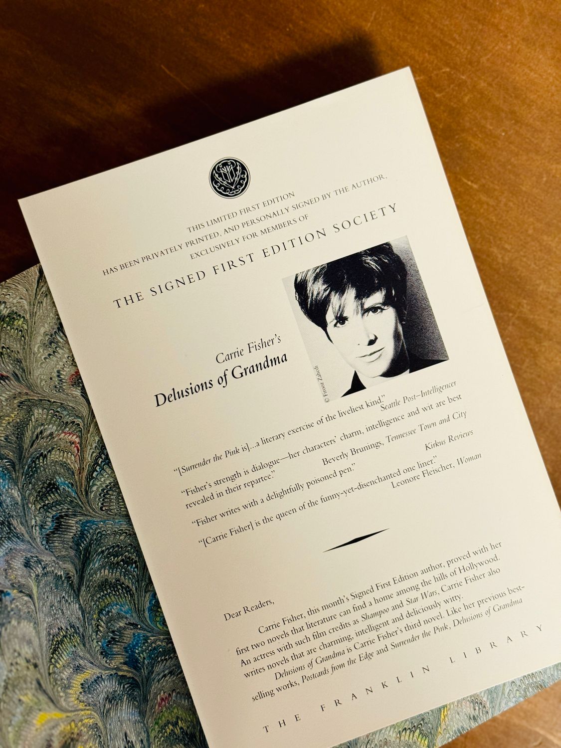 Delusions of Grandma by Carrie Fisher (Franklin Library Signed First Edition Society)