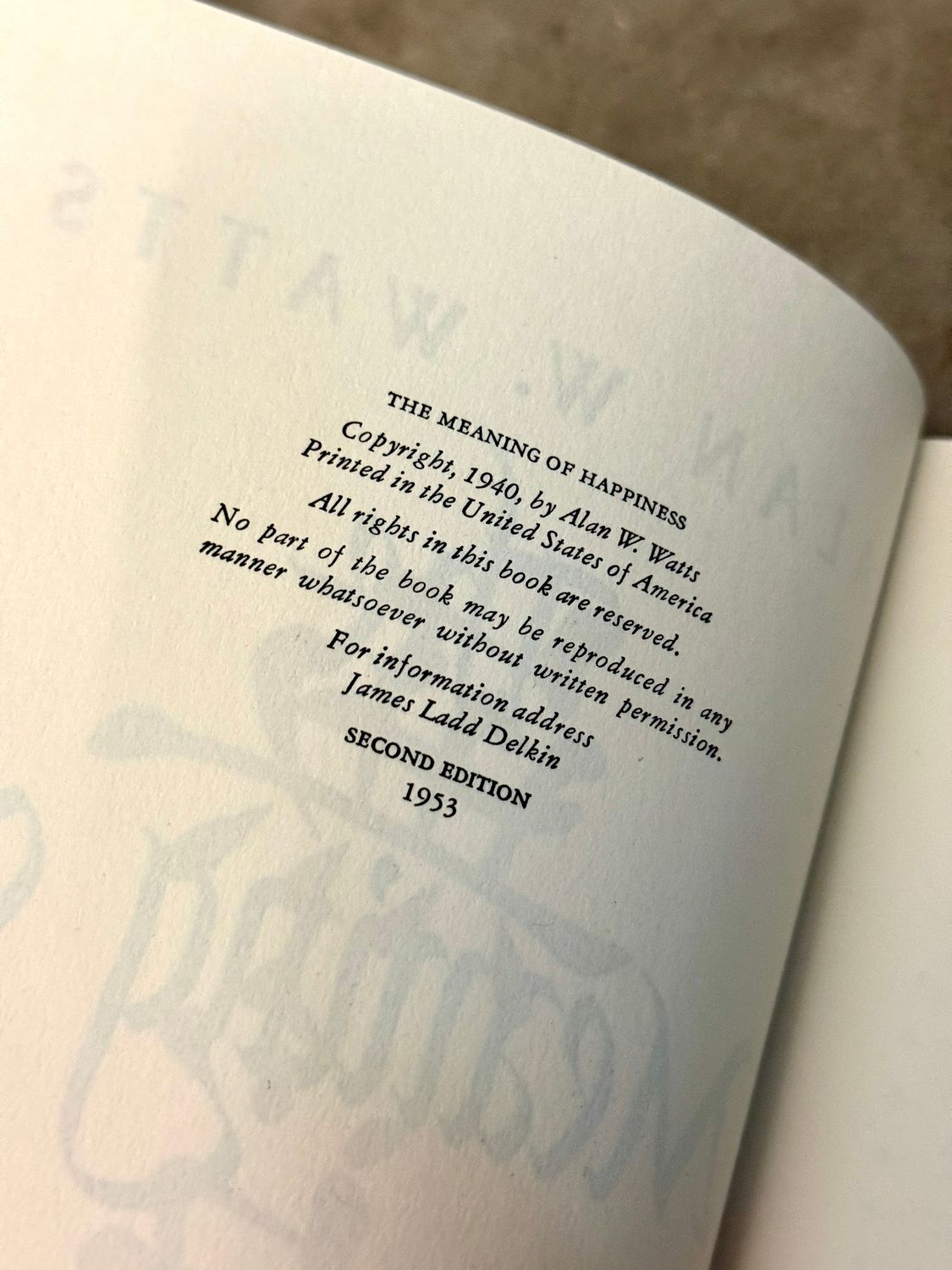 The Meaning of Happiness by Alan Watts (Second Edition Hardcover, 1953)