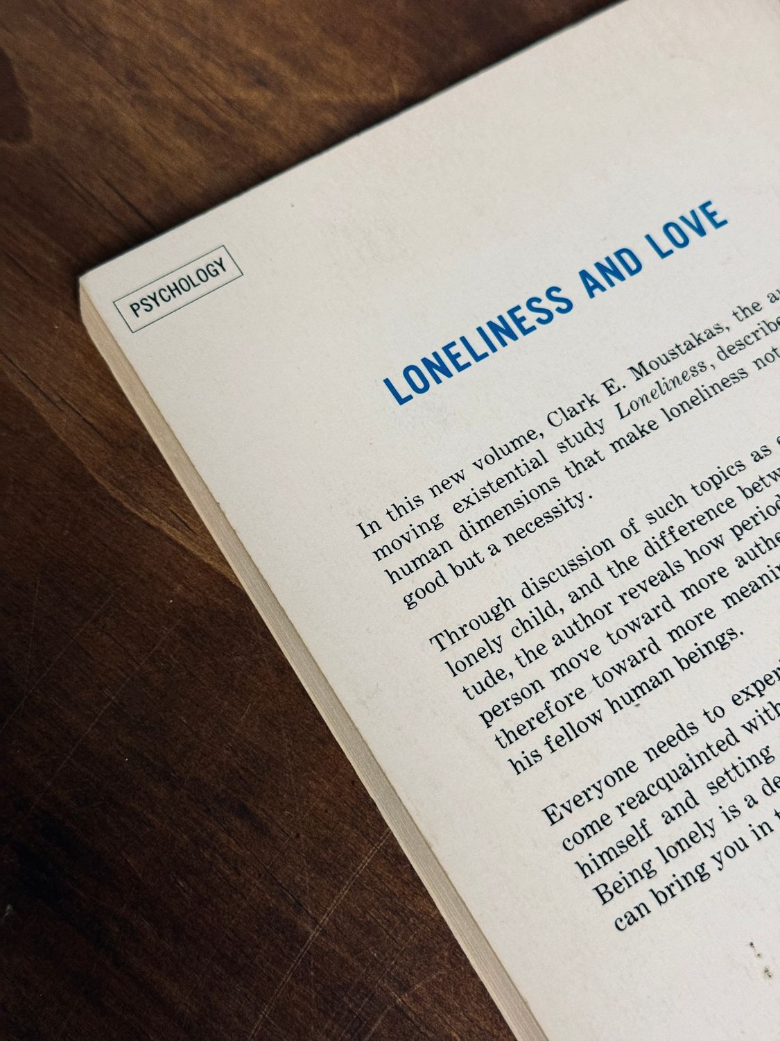 Loneliness and Love by Clark E. Moustakas (Signed Paperback Edition)