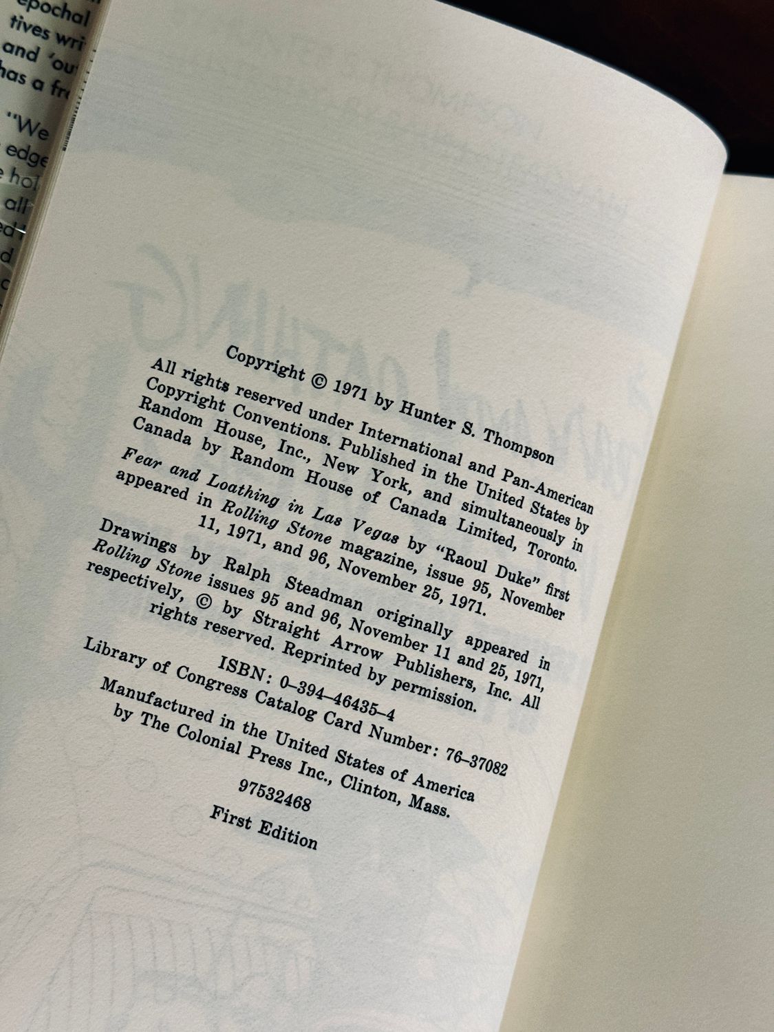 Fear and Loathing in Las Vegas by Hunter S. Thompson (First Edition, First Printing, 1971)