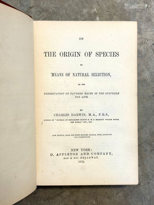 On the Origin of Species by Charles Darwin (1873 Third American Edition)