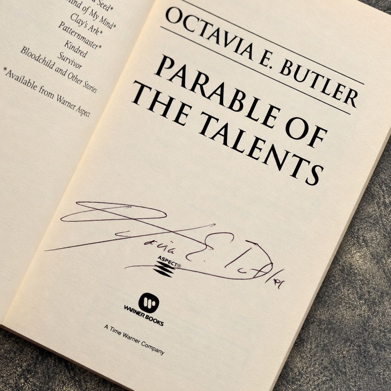 Parable of the Talents by Octavia E. Butler (Signed Warner Books Trade Paperback, 2nd Printing, 2000)