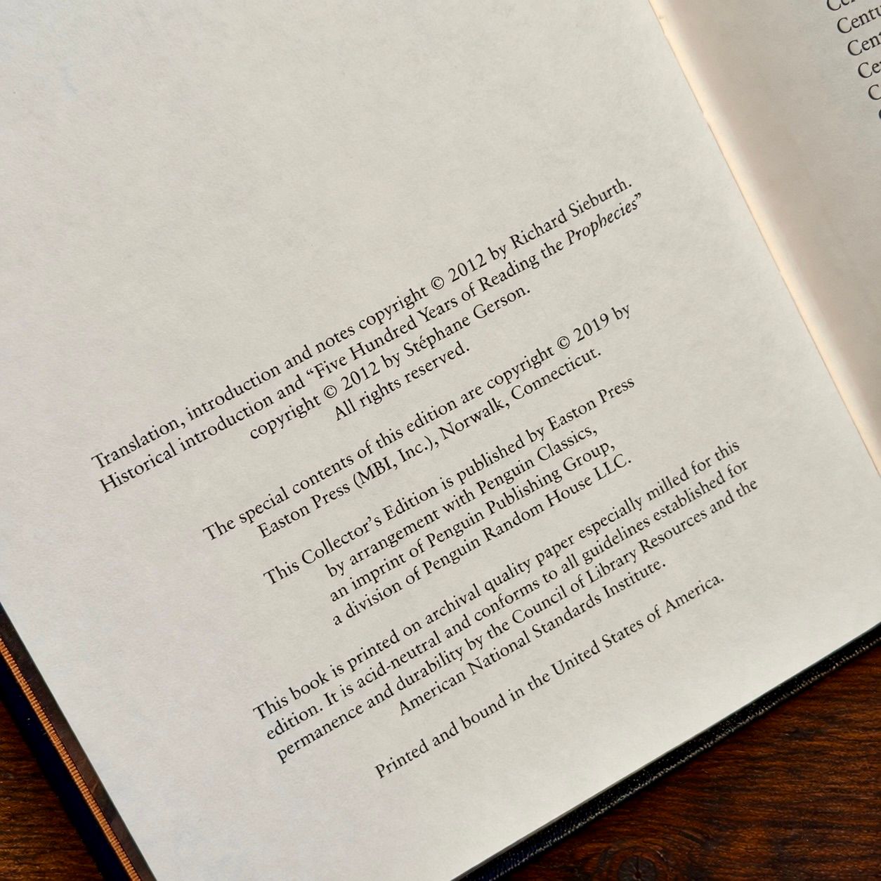 Nostradamus: The Prophecies (Easton Press Collector’s Edition, 2019, Leather Bound)