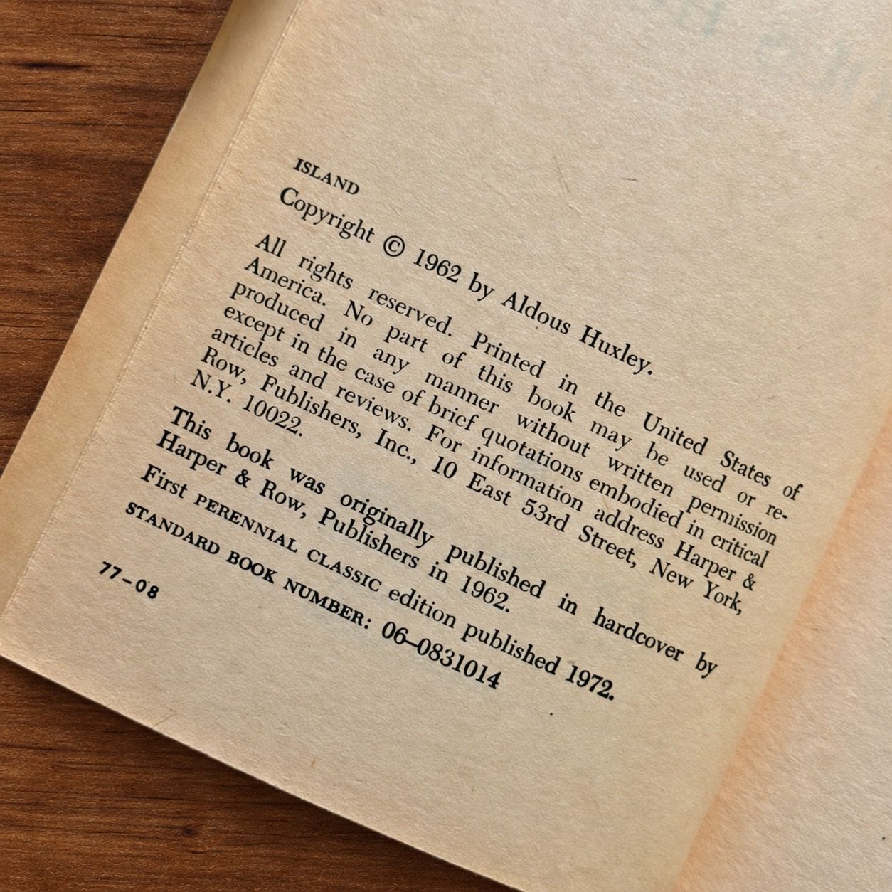 Island by Aldous Huxley (1972 First Perennial Classic Edition, Vintage Mass-Market Paperback)