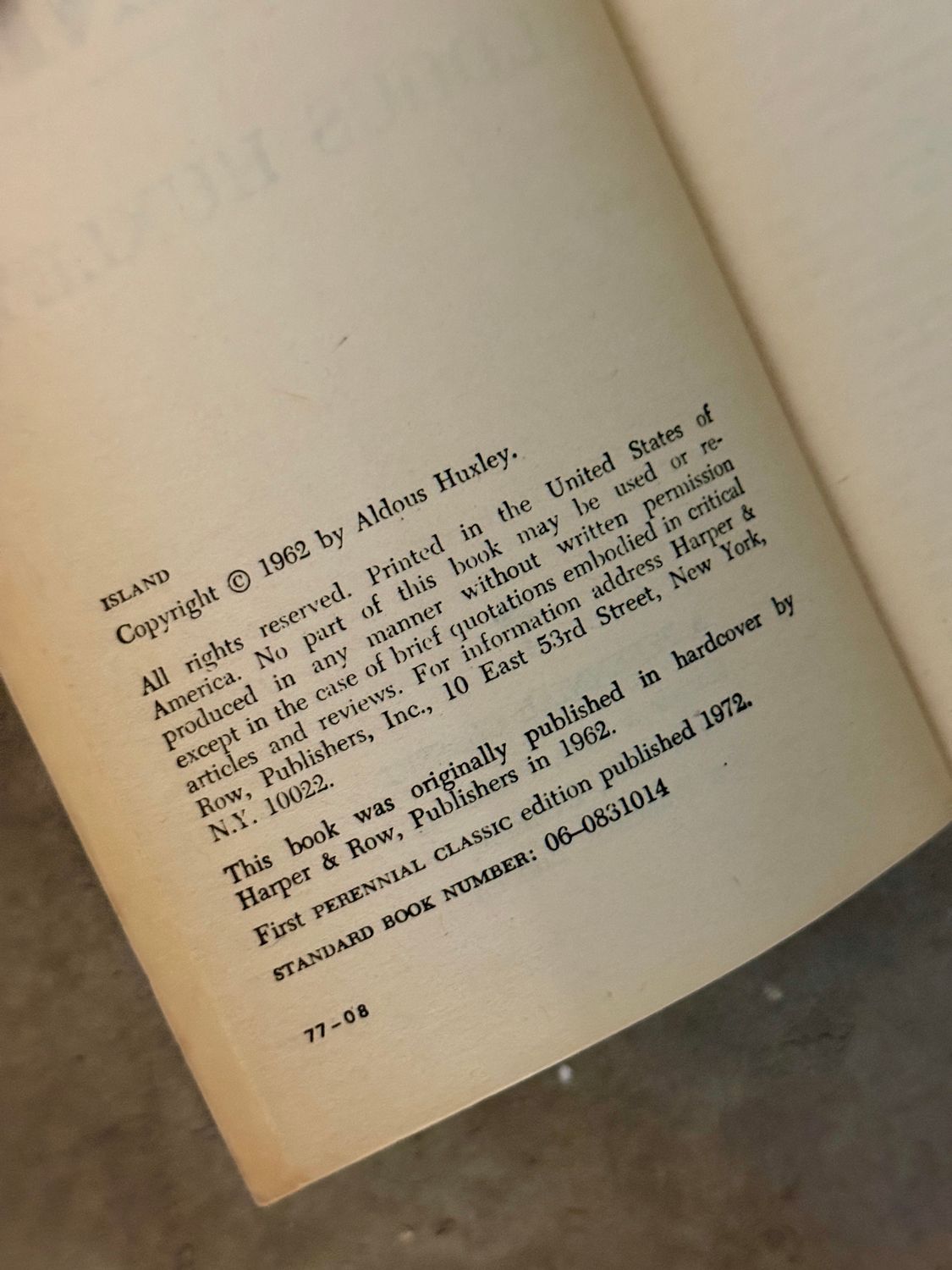 Island by Aldous Huxley (1972 First Perennial Classic Edition, Vintage Mass-Market Paperback)